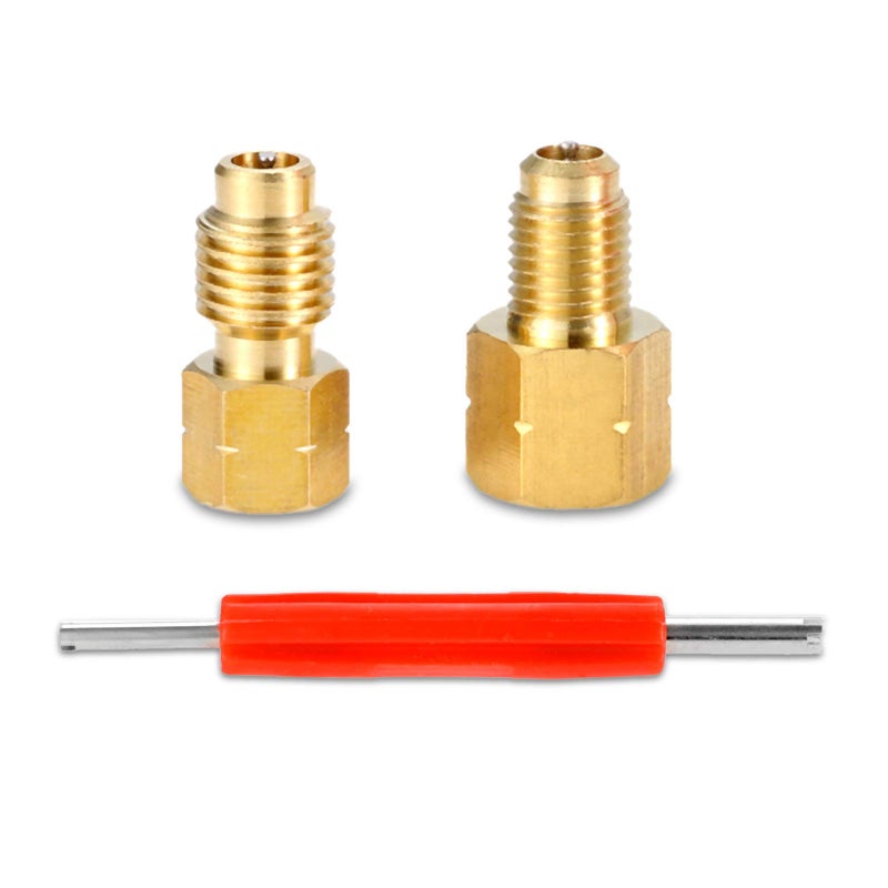 Mtsooning محول R1234yf مع قلب صمام، أنثوي FL × 1/2'' LH-ذكر، 1/2'' LH أنثوي × 1/4'' SAE FL ذكر، مناسب لتحويل التبريد، مع 1 مزيل قلب صمام - Image 1